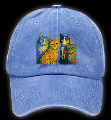 Artistic Cat Charm Vintage Washed 100% Cotton Baseball Hat