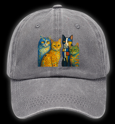 Artistic Cat Charm Vintage Washed 100% Cotton Baseball Hat