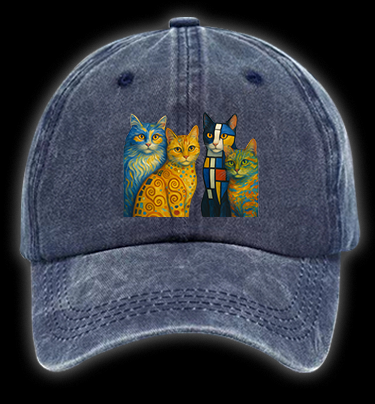 Artistic Cat Charm Vintage Washed 100% Cotton Baseball Hat