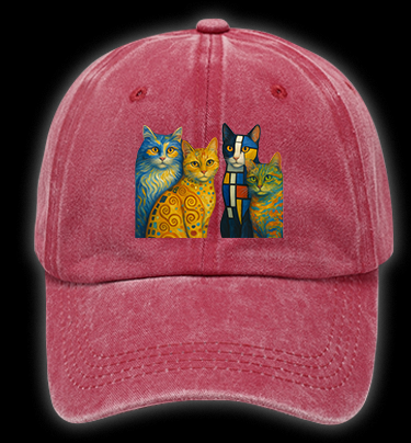 Artistic Cat Charm Vintage Washed 100% Cotton Baseball Hat