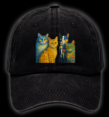 Artistic Cat Charm Vintage Washed 100% Cotton Baseball Hat