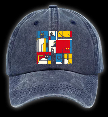 Cat's Mondrian Vibe Vintage Washed 100% Cotton Baseball Hat
