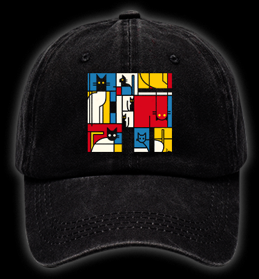 Cat's Mondrian Vibe Vintage Washed 100% Cotton Baseball Hat