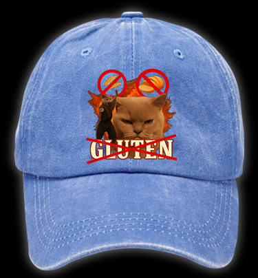 Cat Hates Gluten Vintage Washed 100% Cotton Baseball Hat