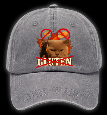 Cat Hates Gluten Vintage Washed 100% Cotton Baseball Hat