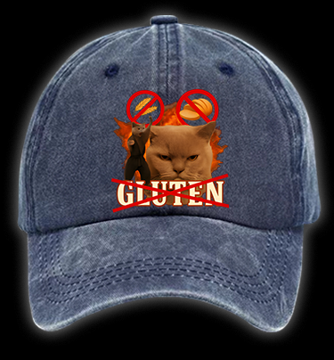 Cat Hates Gluten Vintage Washed 100% Cotton Baseball Hat