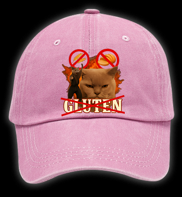Cat Hates Gluten Vintage Washed 100% Cotton Baseball Hat