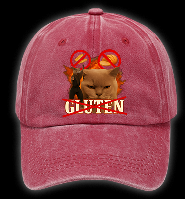 Cat Hates Gluten Vintage Washed 100% Cotton Baseball Hat