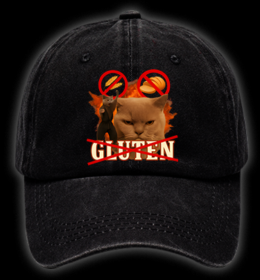 Cat Hates Gluten Vintage Washed 100% Cotton Baseball Hat