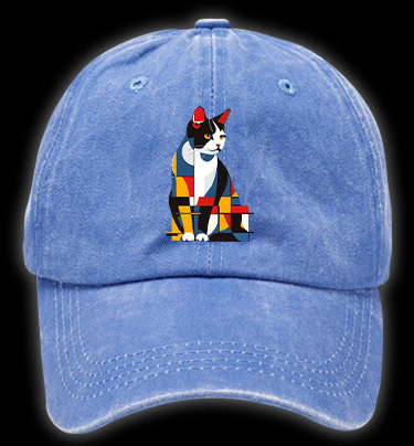 Cat's Mondrian Style Vintage Washed 100% Cotton Baseball Hat