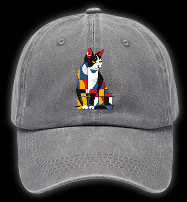 Cat's Mondrian Style Vintage Washed 100% Cotton Baseball Hat
