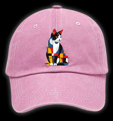 Cat's Mondrian Style Vintage Washed 100% Cotton Baseball Hat