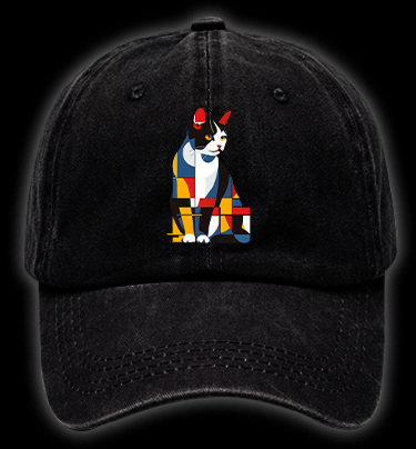 Cat's Mondrian Style Vintage Washed 100% Cotton Baseball Hat