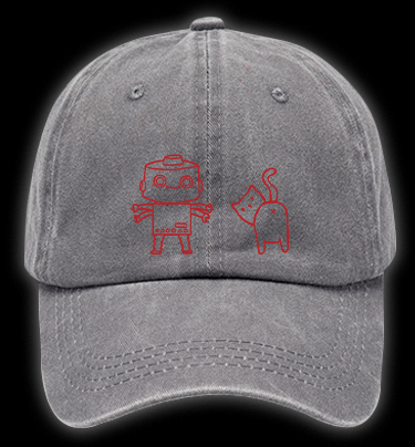 Cat & Robot Fun Vintage Washed 100% Cotton Baseball Hat