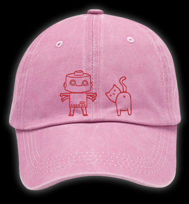 Cat & Robot Fun Vintage Washed 100% Cotton Baseball Hat