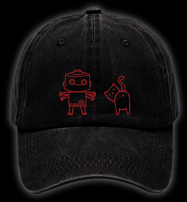 Cat & Robot Fun Vintage Washed 100% Cotton Baseball Hat