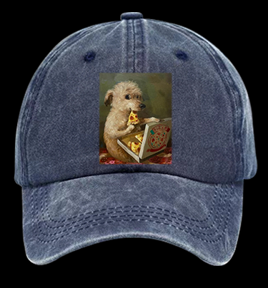 Pizza-Loving Dog Vintage Washed 100% Cotton Baseball Hat