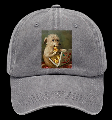 Pizza-Loving Dog Vintage Washed 100% Cotton Baseball Hat