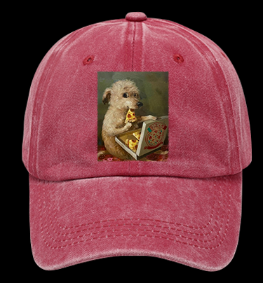 Pizza-Loving Dog Vintage Washed 100% Cotton Baseball Hat
