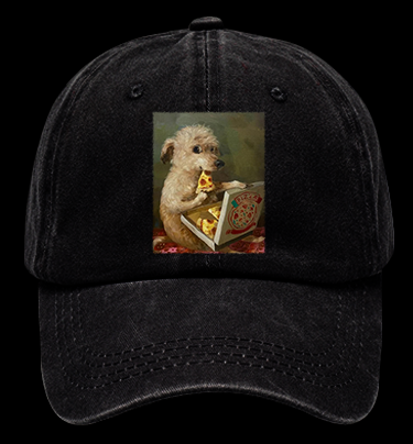 Pizza-Loving Dog Vintage Washed 100% Cotton Baseball Hat