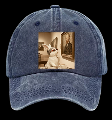 Art Aficionado Bunny In Gallery Vintage Washed 100% Cotton Baseball Hat