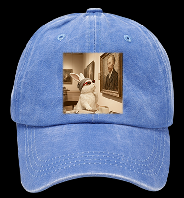 Art Aficionado Bunny In Gallery Vintage Washed 100% Cotton Baseball Hat