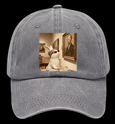 Art Aficionado Bunny In Gallery Vintage Washed 100% Cotton Baseball Hat