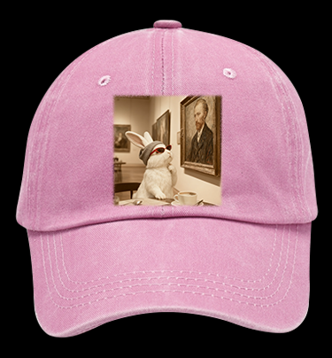 Art Aficionado Bunny In Gallery Vintage Washed 100% Cotton Baseball Hat