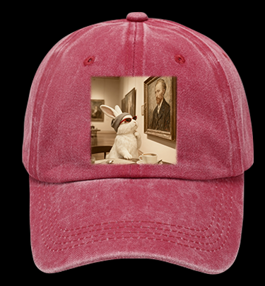 Art Aficionado Bunny In Gallery Vintage Washed 100% Cotton Baseball Hat