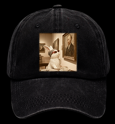 Art Aficionado Bunny In Gallery Vintage Washed 100% Cotton Baseball Hat