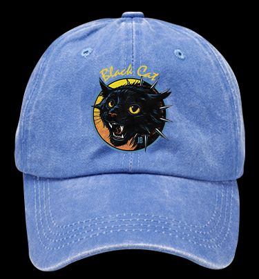 Black Cat Rock Vintage Washed 100% Cotton Baseball Hat