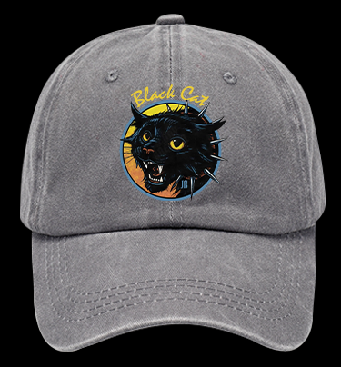 Black Cat Rock Vintage Washed 100% Cotton Baseball Hat