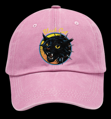 Black Cat Rock Vintage Washed 100% Cotton Baseball Hat