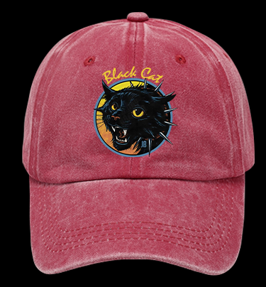 Black Cat Rock Vintage Washed 100% Cotton Baseball Hat