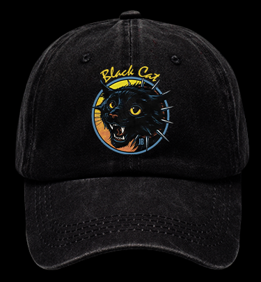 Black Cat Rock Vintage Washed 100% Cotton Baseball Hat