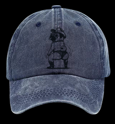 Cowboy Pug Booty Dance Vintage Washed 100% Cotton Baseball Hat