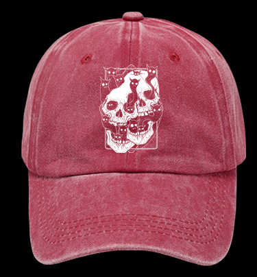 Skull Cats Vintage Washed 100% Cotton Baseball Hat