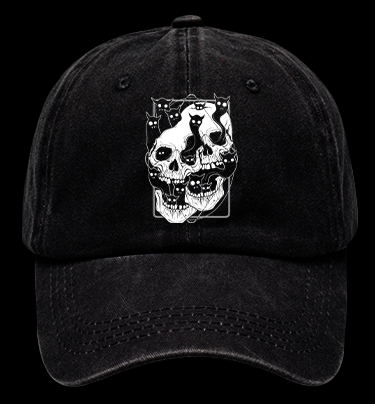 Skull Cats Vintage Washed 100% Cotton Baseball Hat
