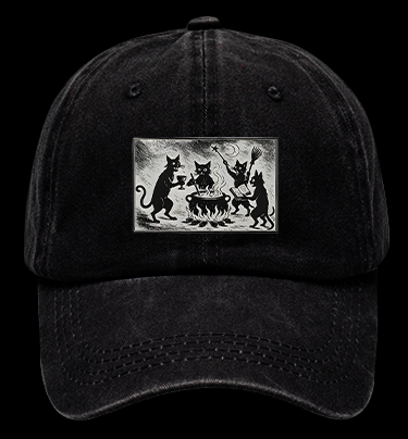 Gothic Magical Cats Vintage Washed 100% Cotton Baseball Hat