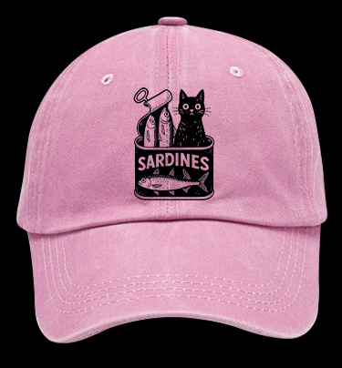Sardines Can Black Cat Vintage Washed 100% Cotton Baseball Hat
