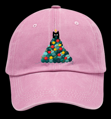 Black Cat Christmas Tree Vintage Washed 100% Cotton Baseball Hat