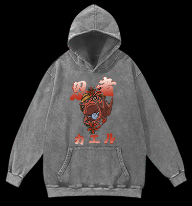 Ninja Frog Vintage Washed 100% Cotton Hoodie