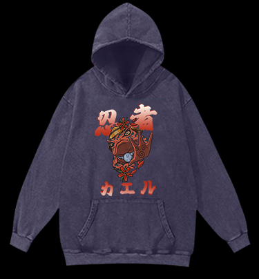 Ninja Frog Vintage Washed 100% Cotton Hoodie