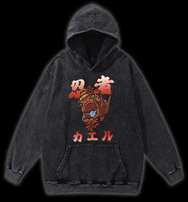 Ninja Frog Vintage Washed 100% Cotton Hoodie