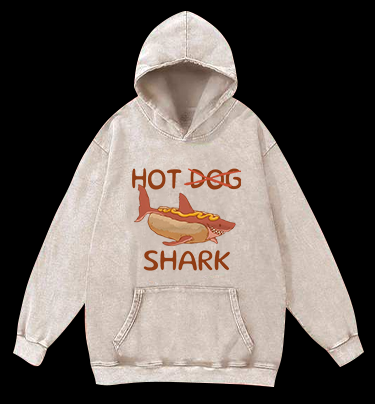 Shark Hot Dog Vintage Washed 100% Cotton Hoodie