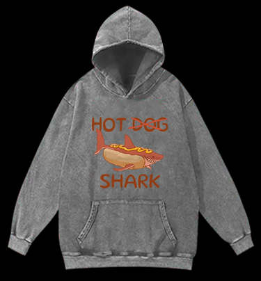 Shark Hot Dog Vintage Washed 100% Cotton Hoodie