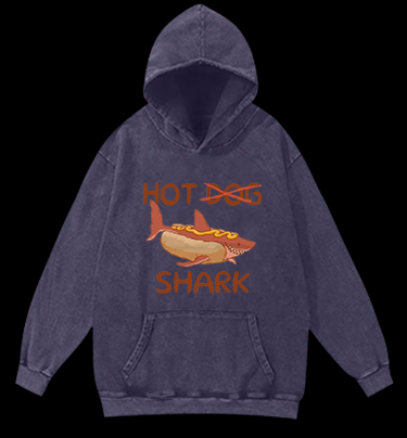 Shark Hot Dog Vintage Washed 100% Cotton Hoodie