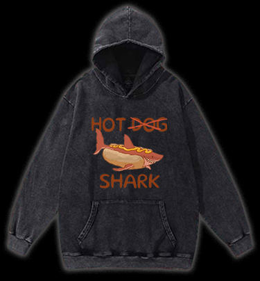 Shark Hot Dog Vintage Washed 100% Cotton Hoodie