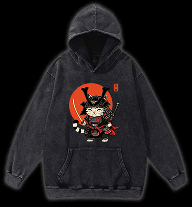 Cat Swordmaster Vintage Washed 100% Cotton Hoodie