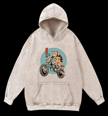 Cat Rider Vintage Washed 100% Cotton Hoodie